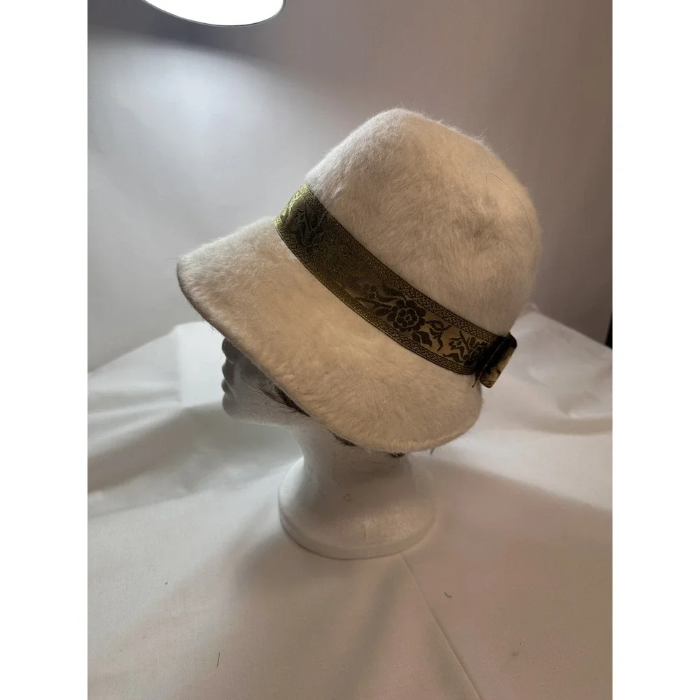 Cloche 1960's Hat Doree Of New York Beige With Gold/black Trim Wool Felt Very Gd - Picture 3 of 15
